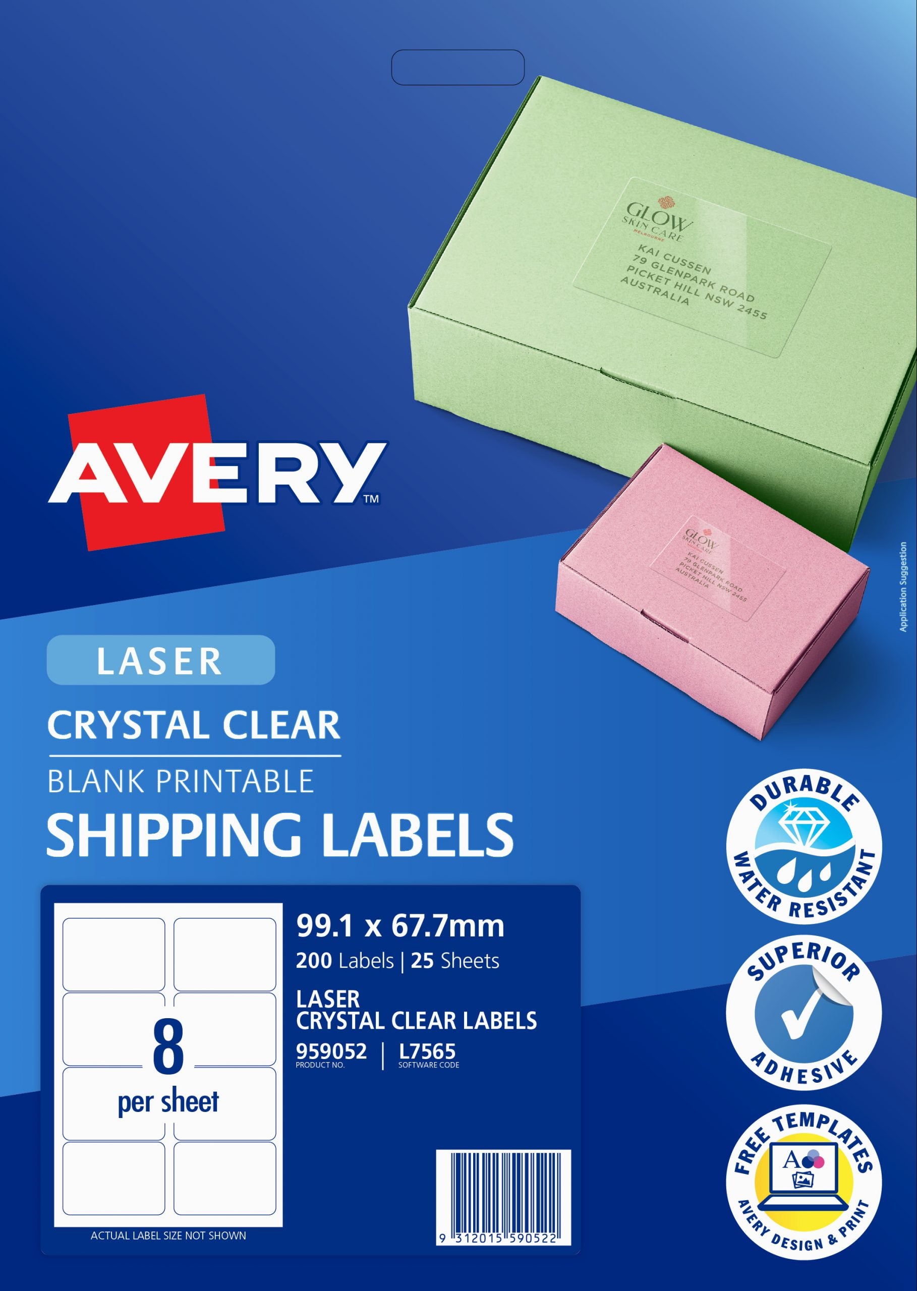 AVERY CLEAR LASER LABEL L7565-25 8/SHT