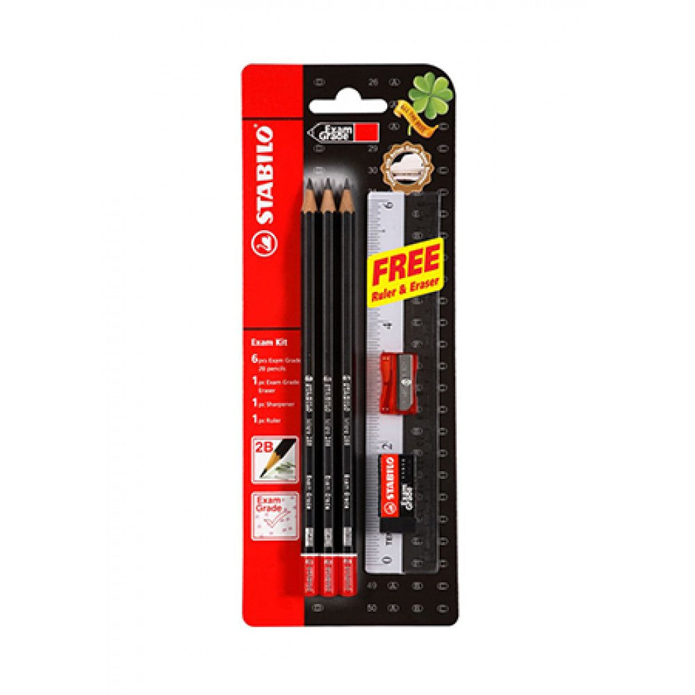 STABILO 2B Pencil 6 Pieces + 1 Eraser + 1 Ruler + 1 Sharpener
