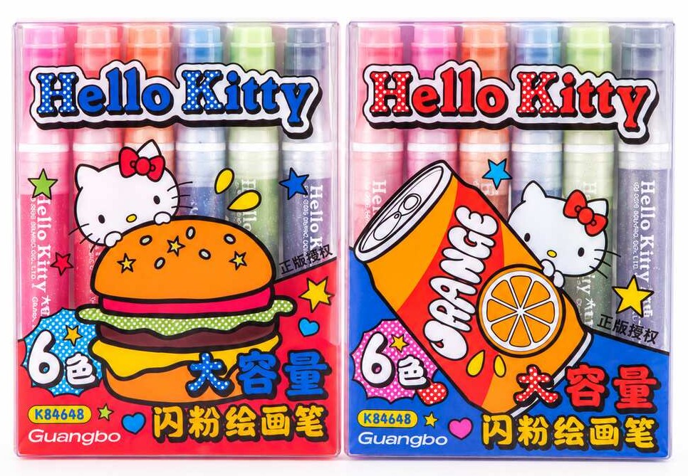 Hello Kitty Glitter Paint Pen 6 Colours Set - 2 Assorted Designs 