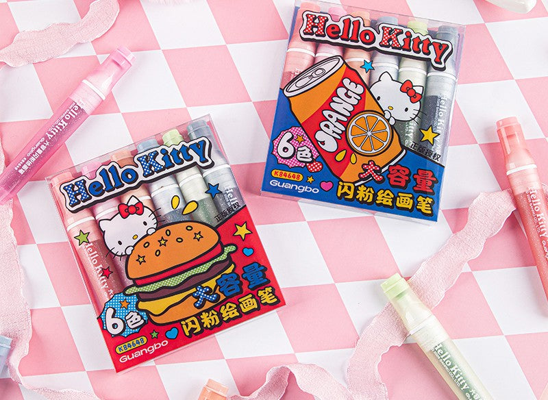  Hello Kitty Glitter Paint Pen 6 Colours Set - 2 Assorted Designs 