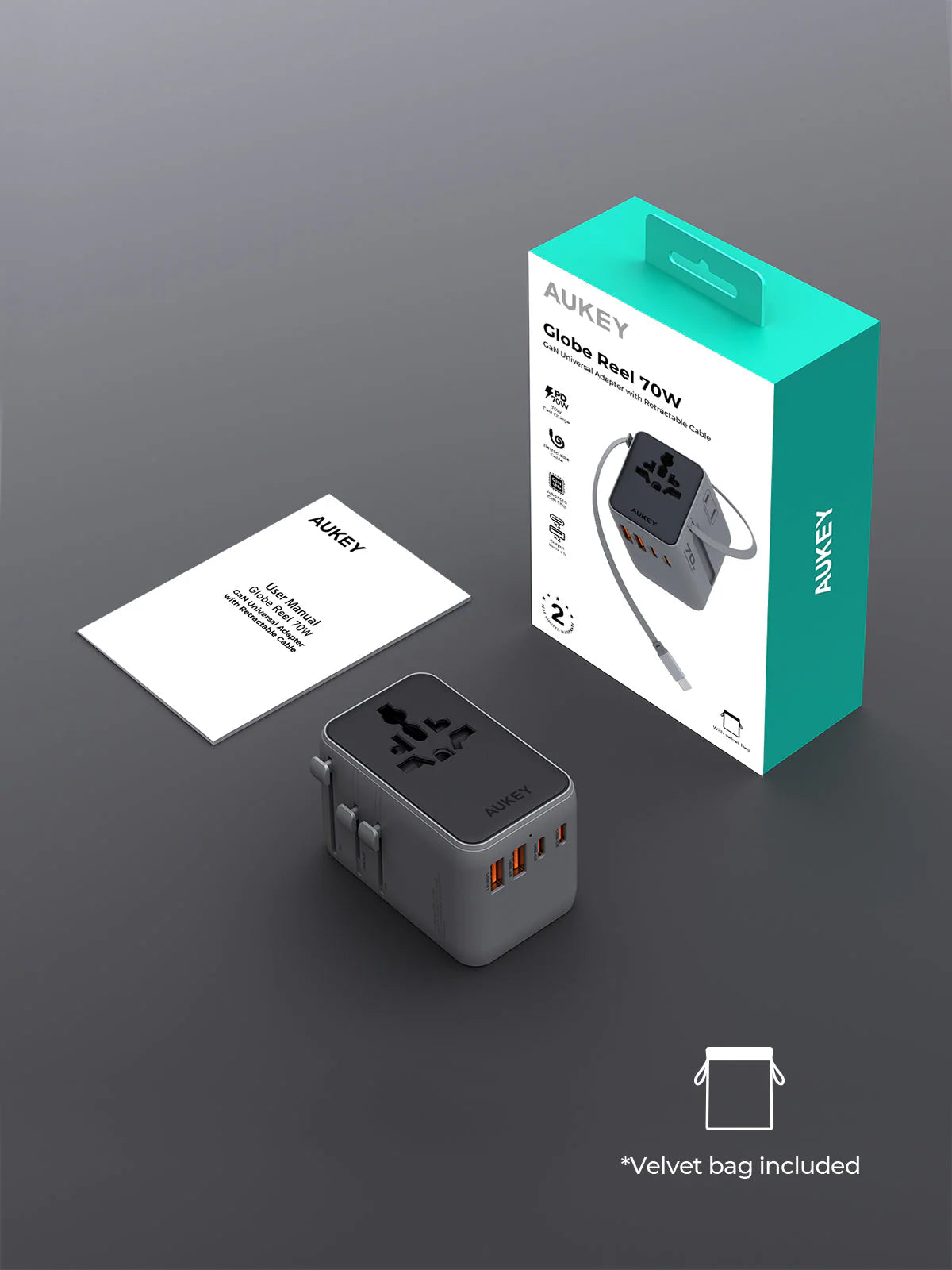 Aukey PA-TA14 Globe Reel 70W GaN Universal Adapter