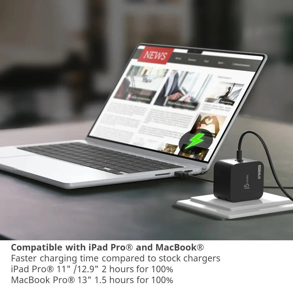  J5 Create 67W GAN PD USB C Mini Charger 1.8Meter JUP1565NF Travel Ready Compact Design Type C