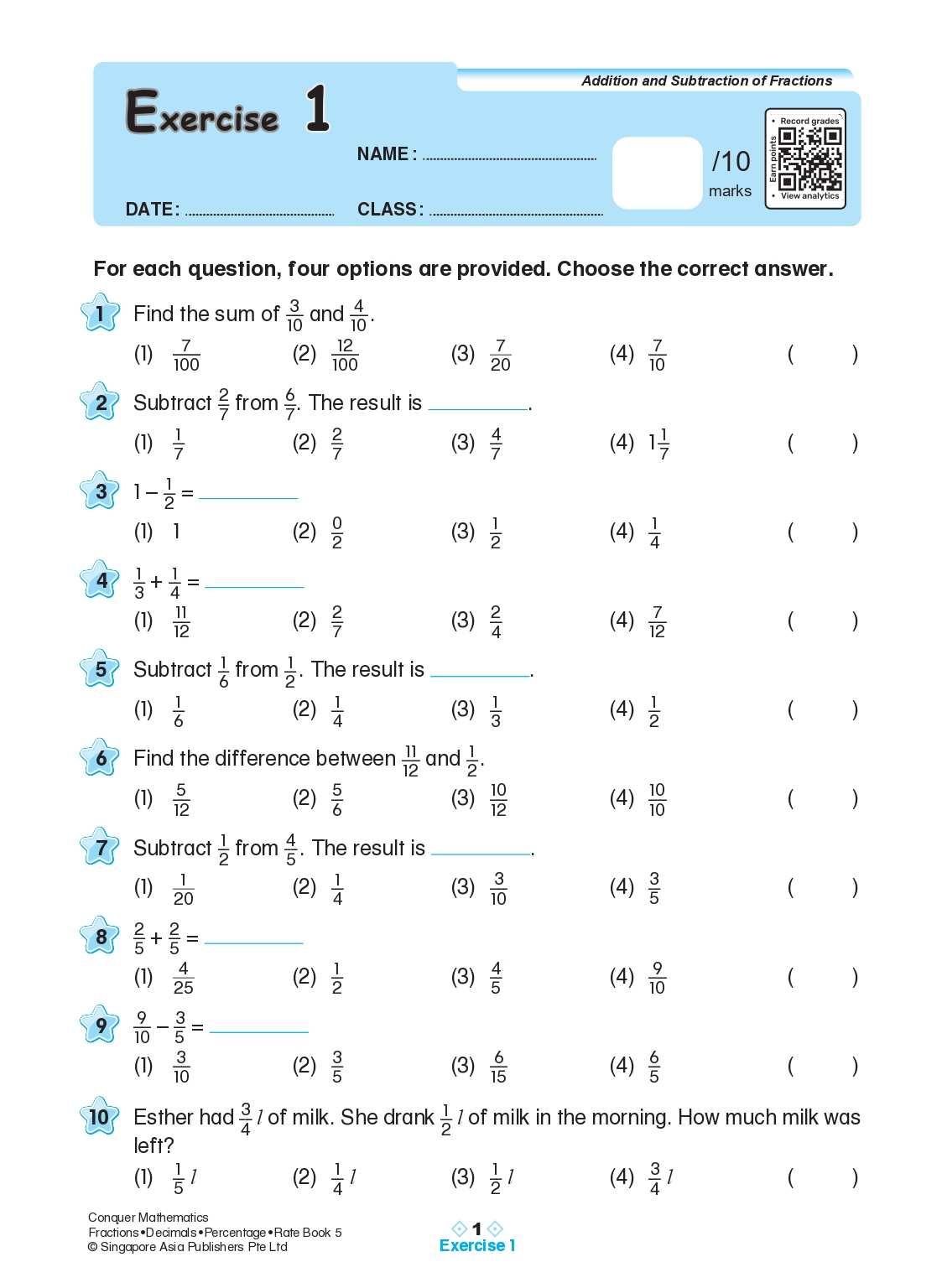 Conquer Mathematics Fractions . Decimals . Percentage . Rate Workbook 5