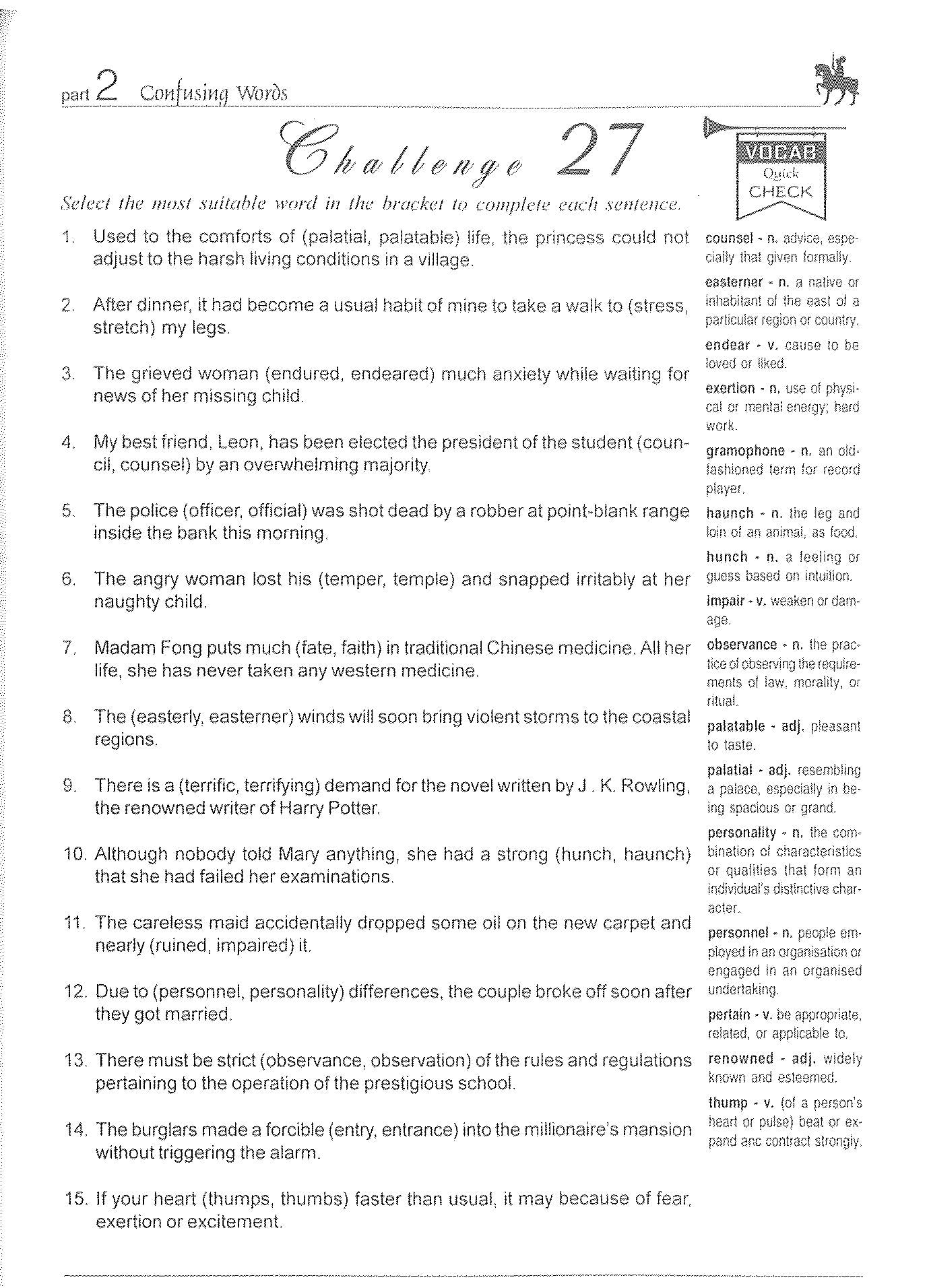 Secondary 1 Advanced Vocabulary