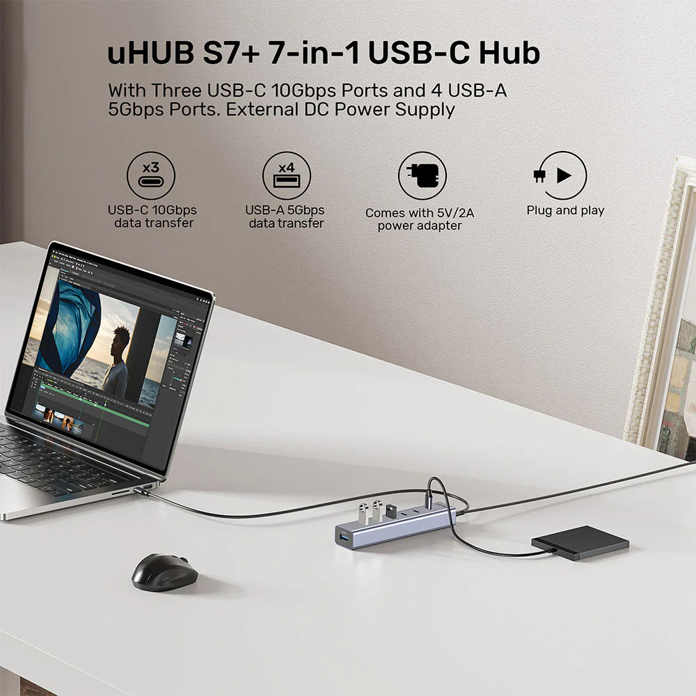 Unitek H1335AGY01-UK uHUB S7+ 7-in-1 USB-C Hub 3C4A