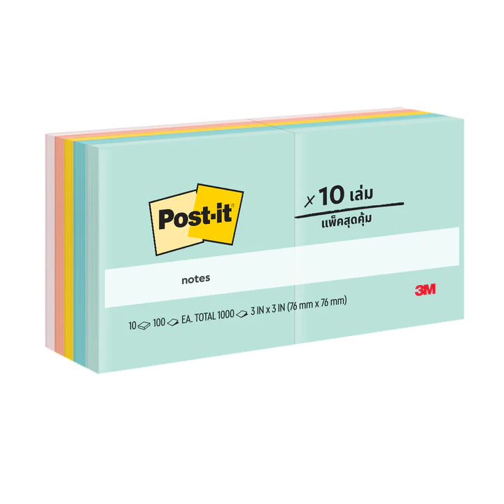 Post-it® 654-10AP Beachside Café Notes, Marseille Collection 10Pads/Pack, 3x3"