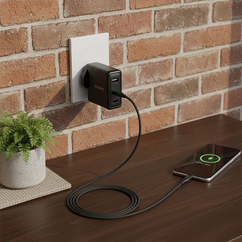 Philips DLP6332CW/05 100W GaN Wall Charger 2C1A (Black)