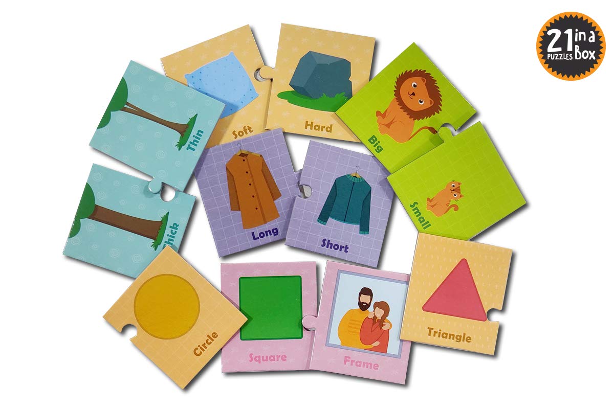 POPCORN GAMES AND PUZZLES SHAPES, SIZES AND OPPOSITES 21 PUZZLES IN A BOX