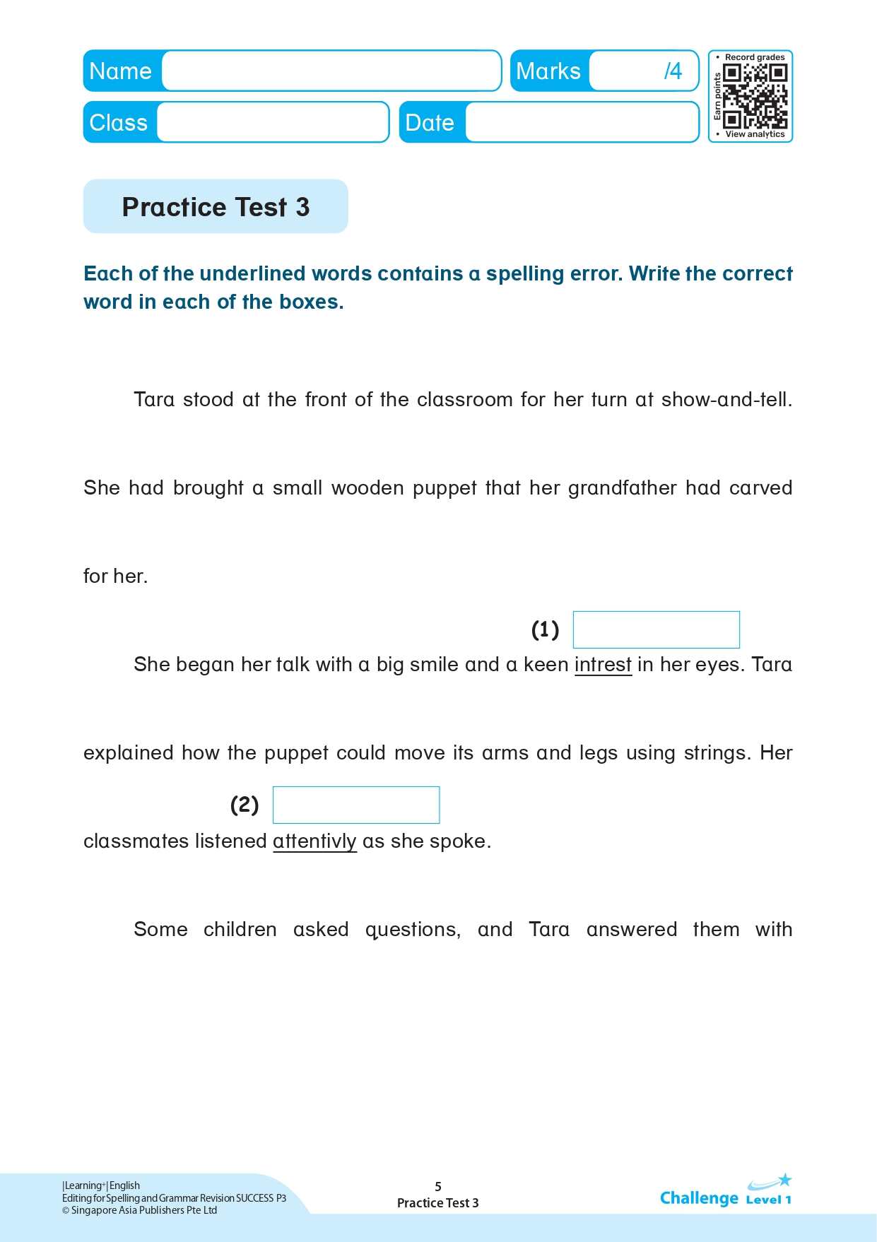  LEARNING+ ENGLISH EDITING for Spelling and Grammar Revision SUCCESS Primary 3