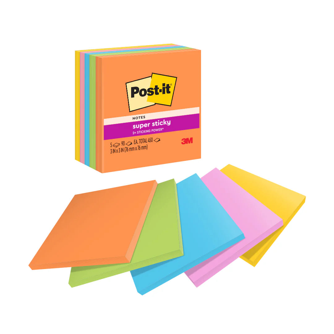 Post-it® 654-5ssau Super Sticky Notes, Rio De Janeiro Collection, 3x3"
