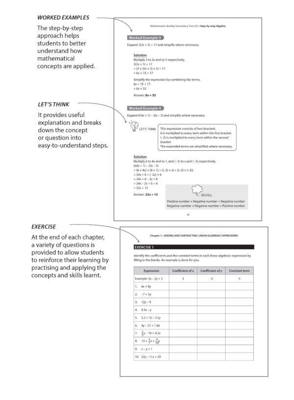 Mathematics Buddy Secondary Two (G1): Step-By-Step Algebra