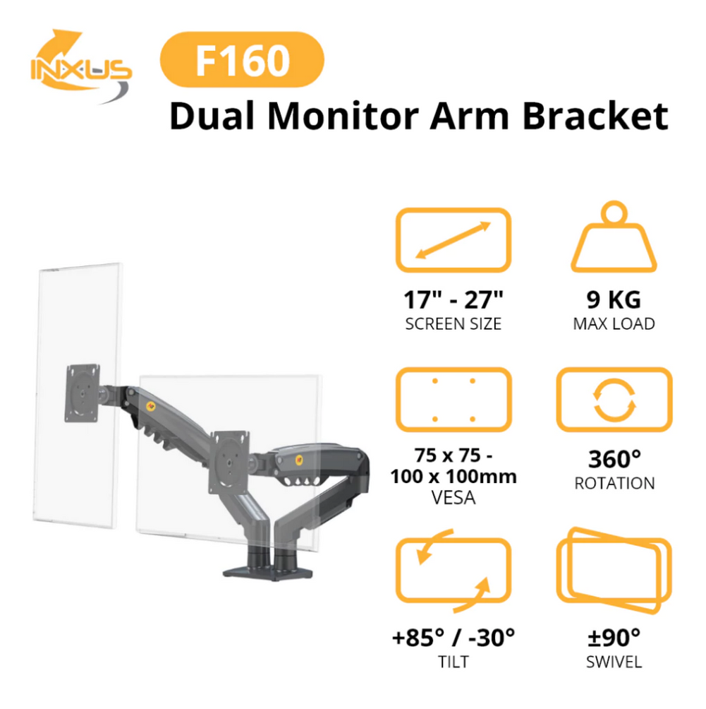 North Bayou F160 DUAL Monitor Arm - White