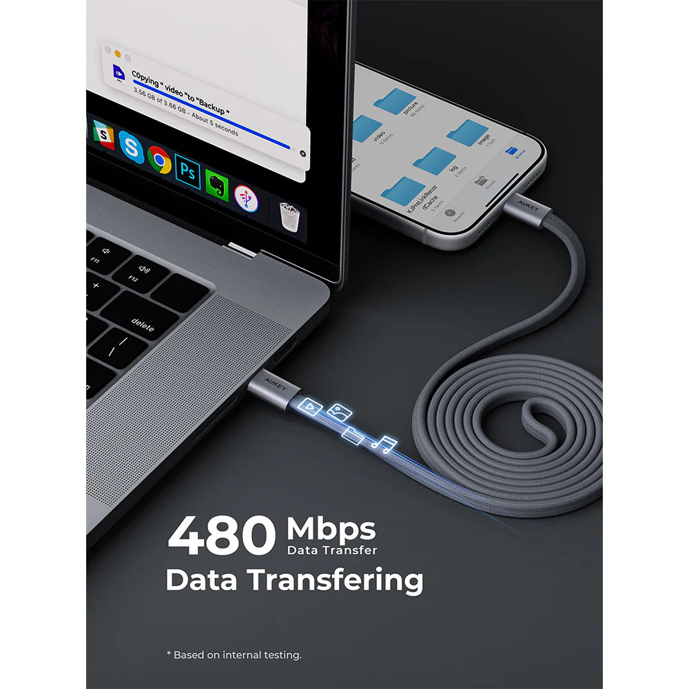 Aukey CB-DCC145 Circlet Blink 140W 1m DTY Braided USB-C to USB-C Magnetic Cable