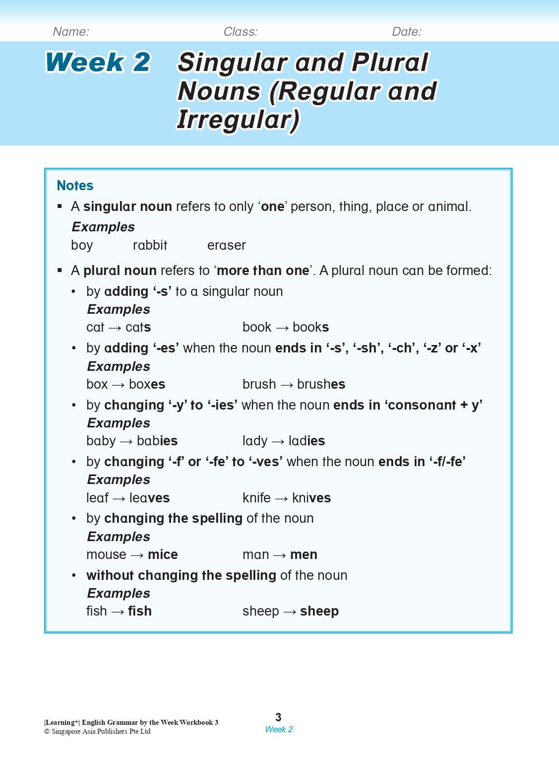 Learning+ English Grammar by the Week Workbook 3